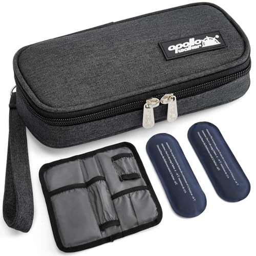 apollowalker-apollo walker Insulin Cooler Travel Case with Ice Packs and Insulation TSA Approved Includes 2 x 90g ice packs for 9-hour cooling insulin pens & syringes for Diabetics to Carry (Grey)