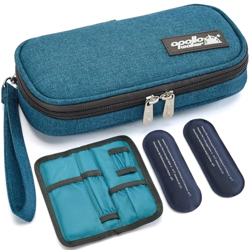 apollowalker-apollo walker Insulin Cooler Travel Case with Ice Packs and Insulation TSA Approved Includes 2 x 90g ice packs for 9-hour cooling insulin pens & syringes for Diabetics to Carry (Grey)