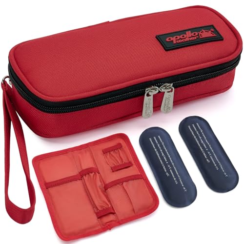 apollowalker-apollo walker Insulin Cooler Travel Case with Ice Packs and Insulation TSA Approved Includes 2 x 90g ice packs for 9-hour cooling insulin pens & syringes for Diabetics to Carry (Grey)