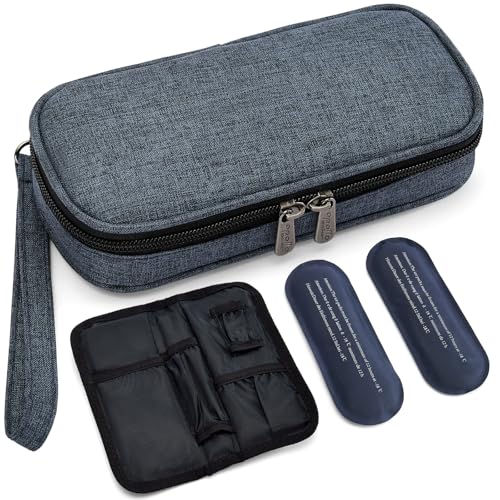 apollowalker-apollo walker Insulin Cooler Travel Case with Ice Packs and Insulation TSA Approved Includes 2 x 90g ice packs for 9-hour cooling insulin pens & syringes for Diabetics to Carry (Grey)
