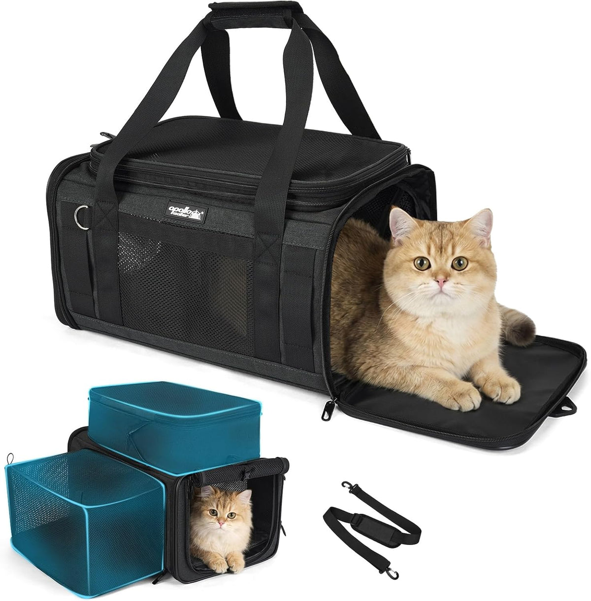apollowalker-Cat Carrier Airline Approved Expandable Black