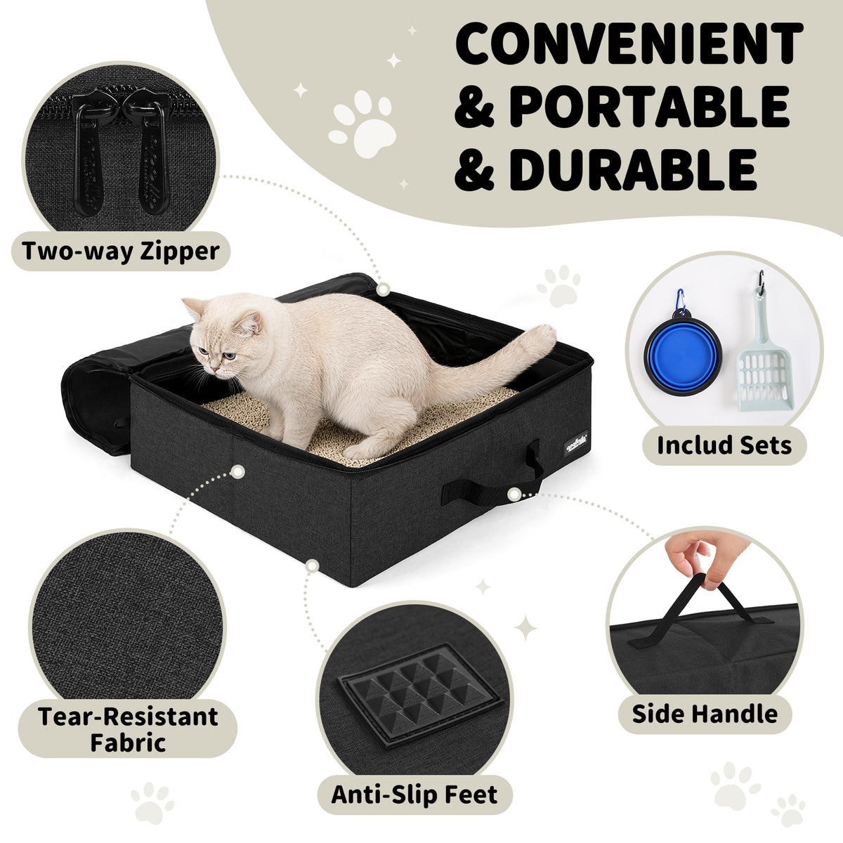 apollowalker-Portable Cat Litter Box with Waterproof Bag and Lid