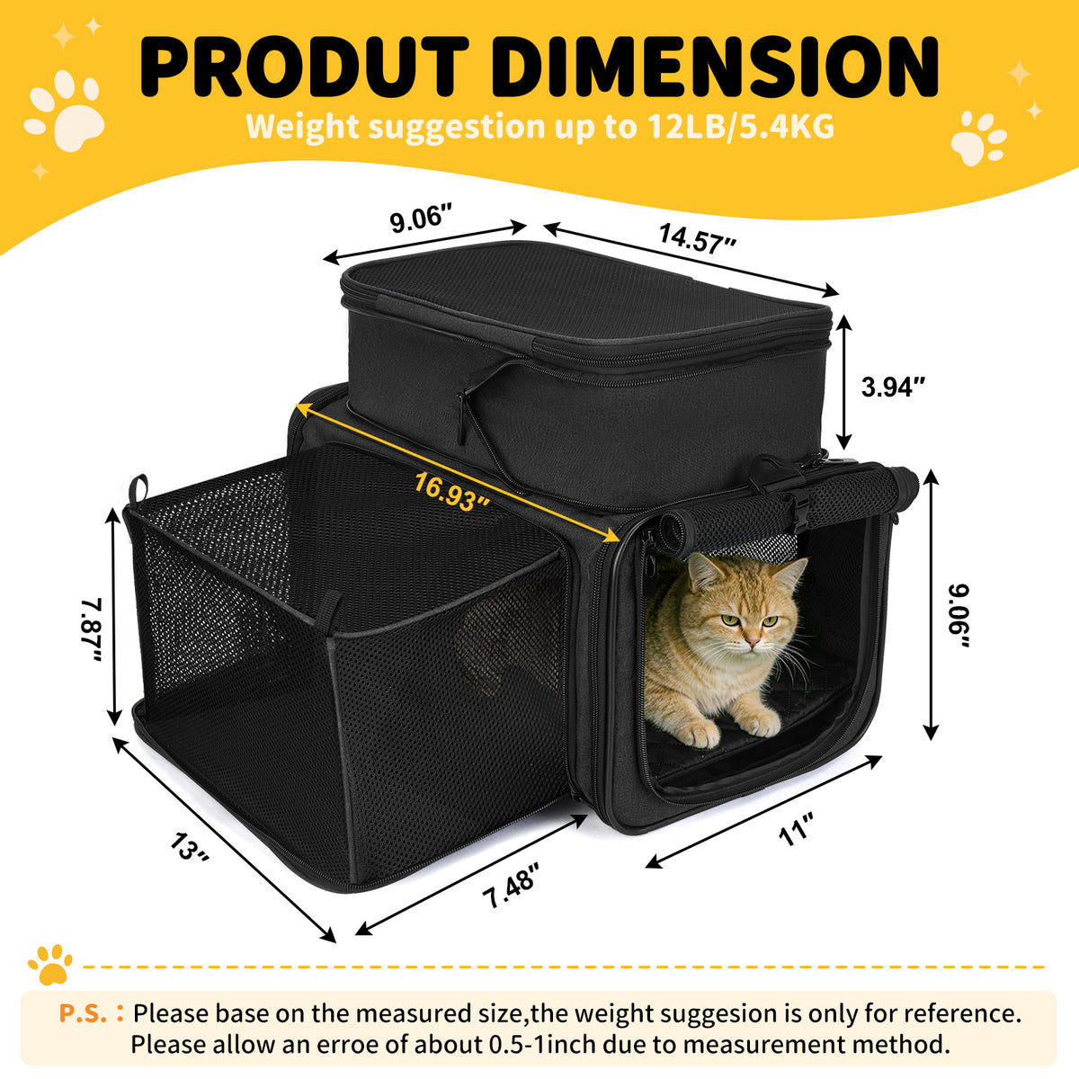 apollowalker-Cat Carrier Airline Approved Expandable Black