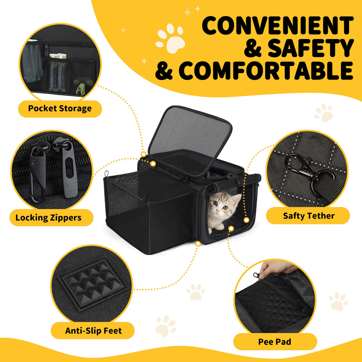 apollowalker-Cat Carrier Airline Approved Expandable Black
