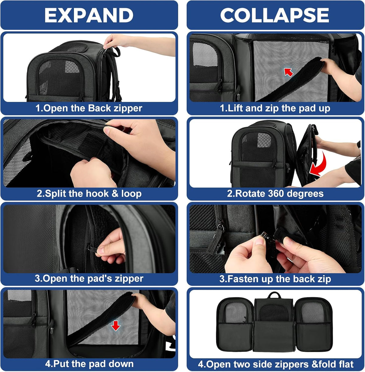 apollowalker-Expandable Cat Carrier Backpack for Small Dogs and Cats Up to 18 lb