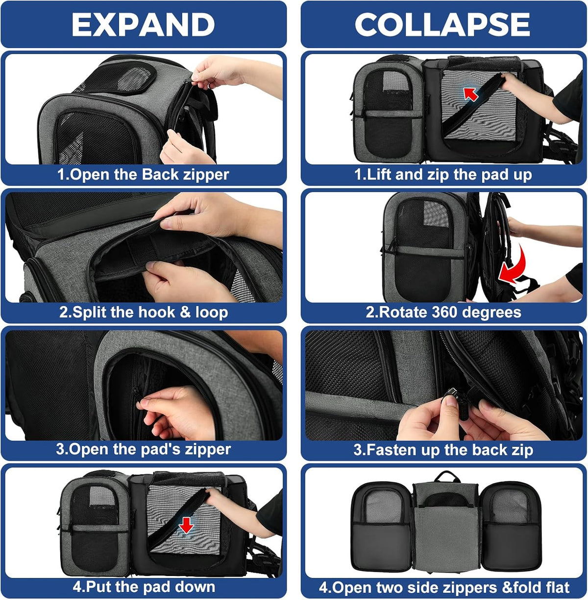 apollowalker-Expandable Cat Carrier Backpack for Small Dogs and Cats Up to 18 lb
