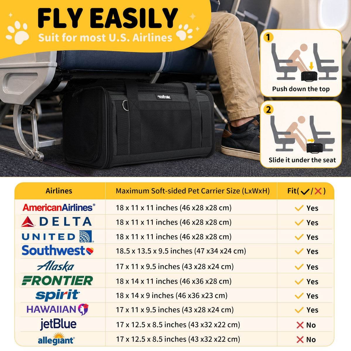 apollowalker-Cat Carrier Airline Approved Expandable Black