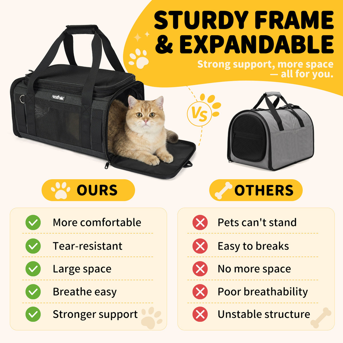 apollowalker-Cat Carrier Airline Approved Expandable Black