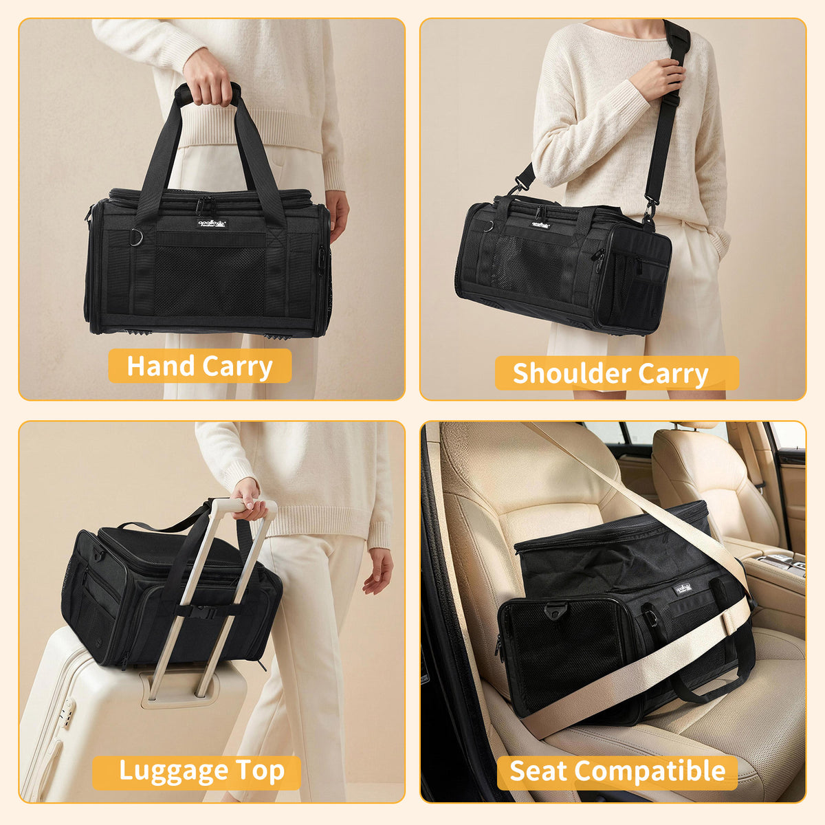 apollowalker-Cat Carrier Airline Approved Expandable Black