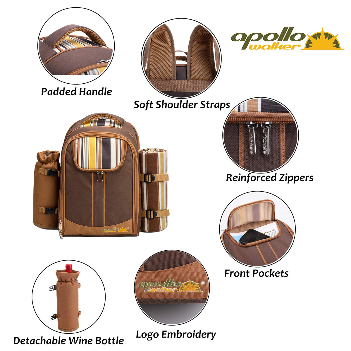apollowalker-Picnic Backpack, 4-Person with Blanket & Wine, Family & Lovers Gift