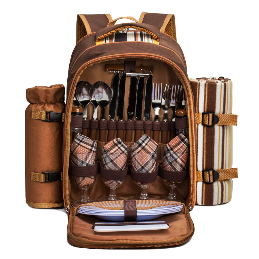 apollowalker-Picnic Backpack, 4-Person with Blanket & Wine, Family & Lovers Gift