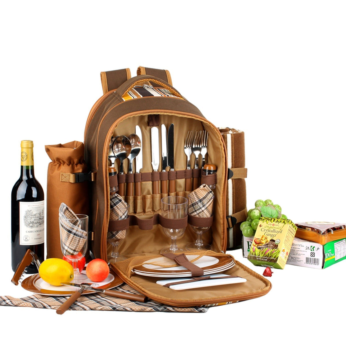 apollowalker-Picnic Backpack, 4-Person with Blanket & Wine, Family & Lovers Gift