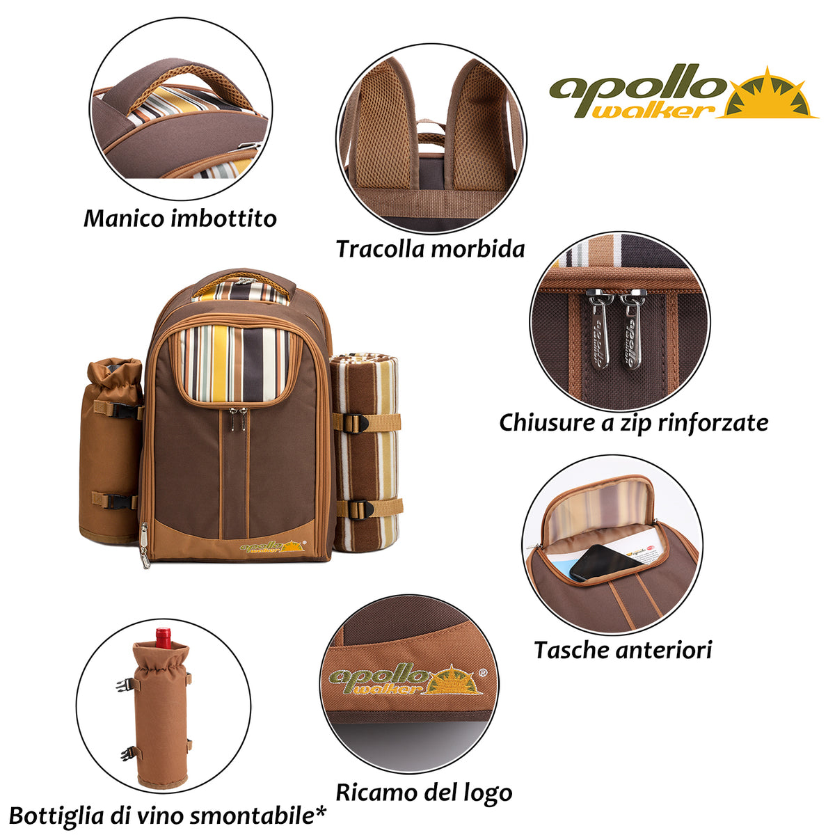 apollowalker-Picnic Backpack, 4-Person with Blanket & Wine, Family & Lovers Gift